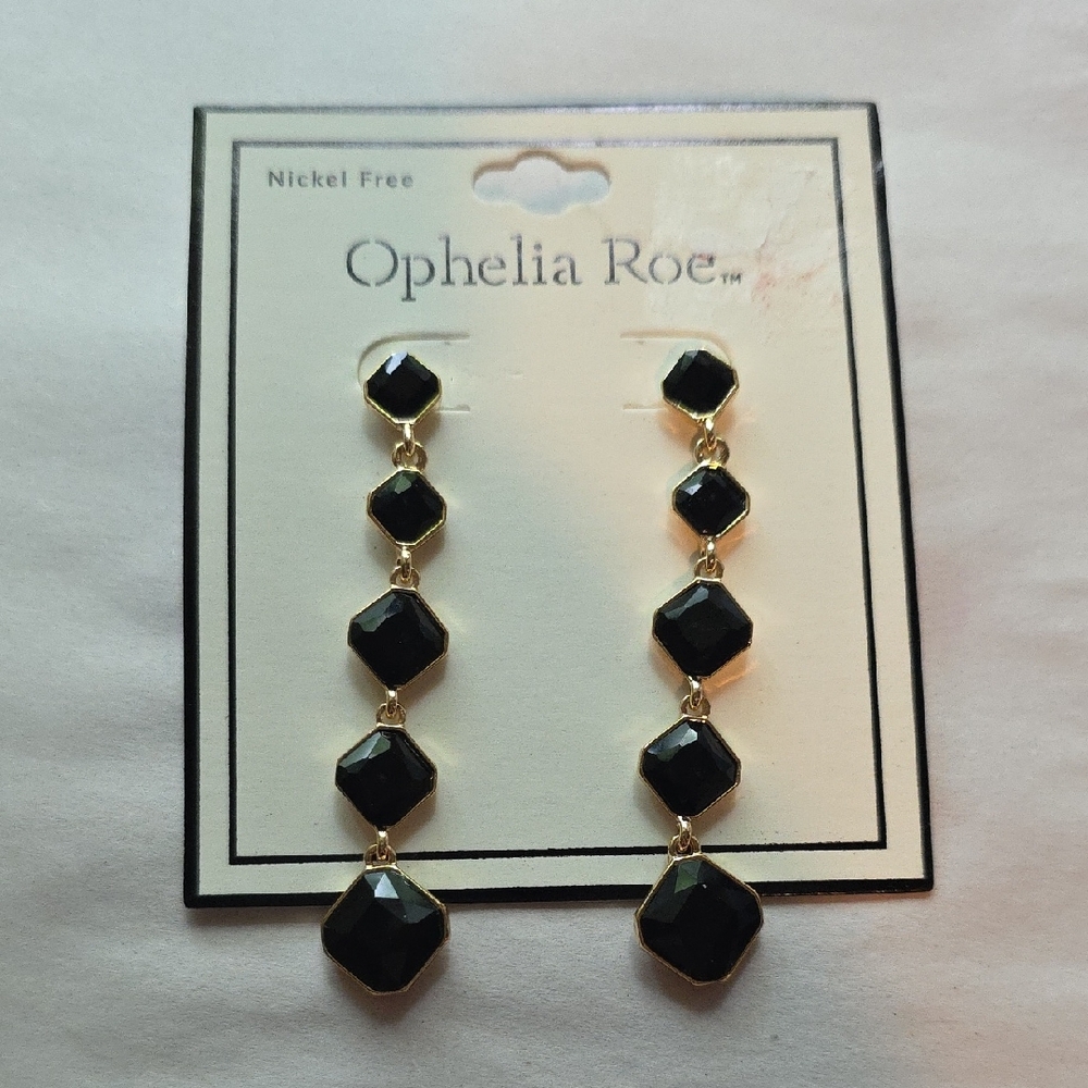 Ophelia Roe Black and Gold Drop Earrings NWT